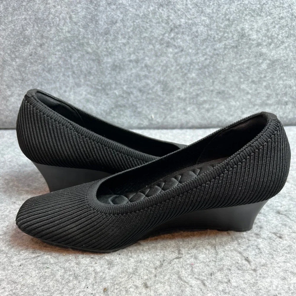 Vivaia Black Knit Square Toe Wedge Pumps Shoes Comfort Womens Size 38.5